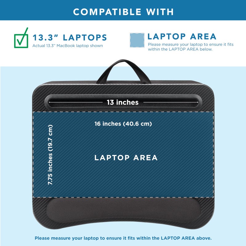 LAPGEAR Memory Foam Lap Desk with Wrist Rest and Media Slot - Medium - Black Carbon - Fits up to 15.6 Inch Laptops and Most Tablet Devices - Style No. 91338 - Image 3